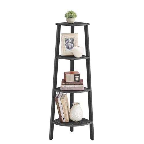 VASAGLE Corner Shelf Unit, 4-Tier Corner Shelf, Ladder Shelf for Living Room, Bookshelf or Plant Stand, Industrial Accent Furniture, Charcoal Gray and Matte Black LLS034B22