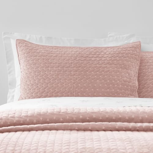 Bianca Attica Velvet Embroidered Pillow sham Pair Pink
