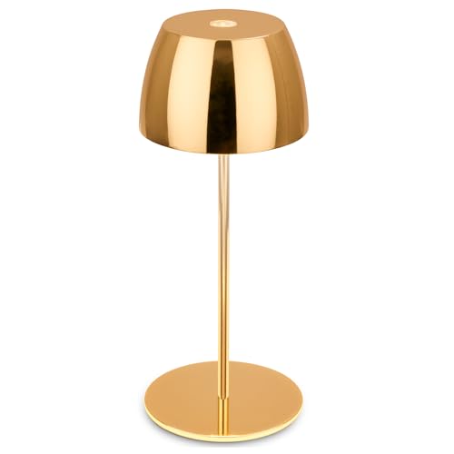 BRILONER - Mini LED Table lamp Wireless IP44 with Touch, infinitely dimmable, Rechargeable Battery & Light Source Interchangeable, Bedside lamp, Living Room, LED lamp, 8x20 cm (DxH), Shiny Gold
