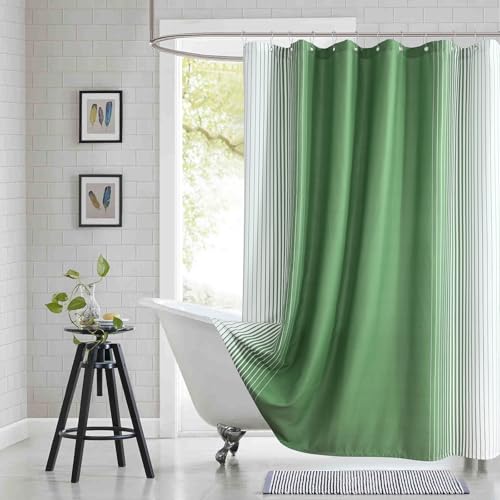 BESTRIPES Green Shower Curtain 78 Inches Long, Sage Green and White Gradient Vertical Stripe Waterproof Polyester Shower Curtains for Bathroom, 72x78 Inches