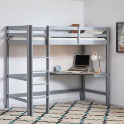 Vida Designs Sydney Bunk Bed With Desk, Grey & Bunk Bed Foam Mattress, Single