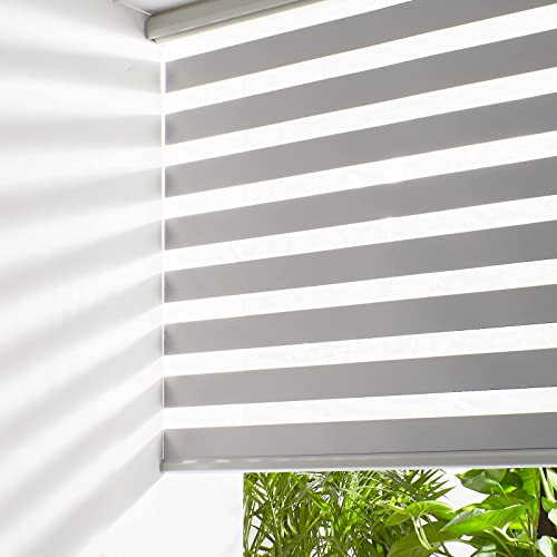 "Persilux Cordless Zebra Blinds for Windows, Roller Shades for Windows (35.5"" W x 72"" H, Grey) Dual Layer Fabric for Day and Night,Room Darkening Shades for Home, Office, Bedroom and Living Room"