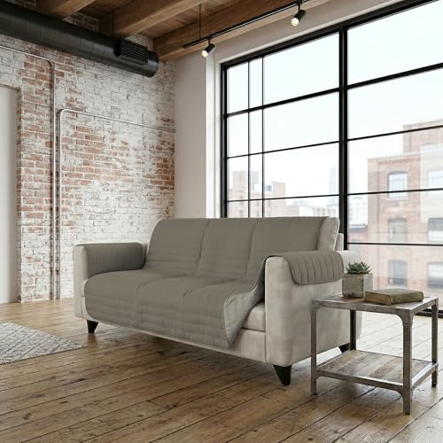 Italian Bed Linen TRENDY Microfibre Two-Tone Sofa Cover, Taupe/Cream, 3 Seater