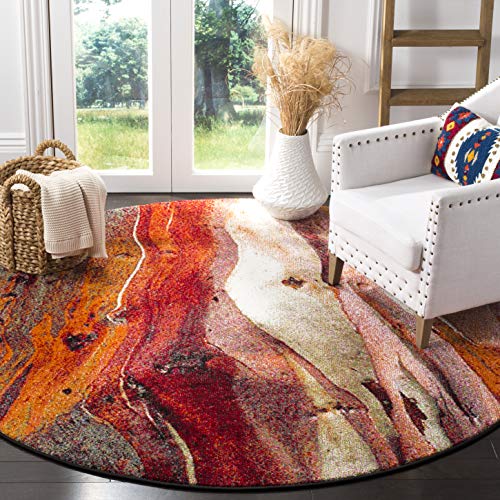 Safavieh Glacier Collection Contemporary Rug for Living Room Dining Room Bedroom Short Pile Red and Multi 4ft x 4ft