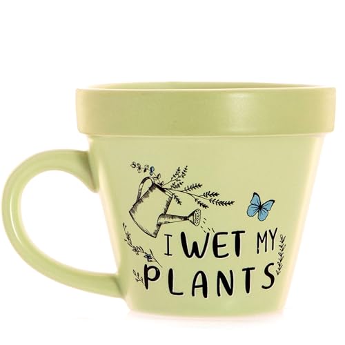 Boxer Gifts 'Wet My Plants' Novelty Plant Pot Mug - Funny Gardening Gifts for Women & Men - Garden and Houseplant Gift for Gardeners On Birthdays and Secret Santa Christmas, Green