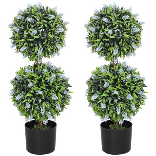 HOMCOM Set of 2 Artificial Lavender Topiary Ball Trees UV Resistant, Purple