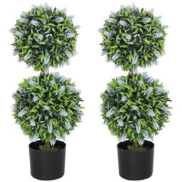 HOMCOM Set of 2 Decorative Artificial Plants Ball Trees with Lavender Flowers in Pot Fake Plants for Home Indoor Outdoor Decor, 70cm, Blue