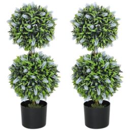 HOMCOM Set of 2 Artificial Lavender Topiary Ball Trees UV Resistant, Purple