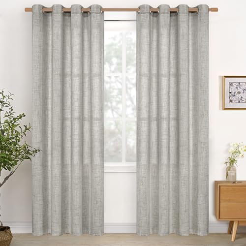 YoungsTex Linen Curtains for Living Room 52 X 80 Inch Length, Light Filtering Drapes with Bronze Grommet Semi Sheer Privacy for Bedroom Office Dining Window, Dark Grey, 2 Panels