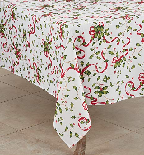 SARO LIFESTYLE 3175.M70S Holiday Collection Christmas Tablecloth with Holly and Ribbon Design, 100% Polyester, Multicolor