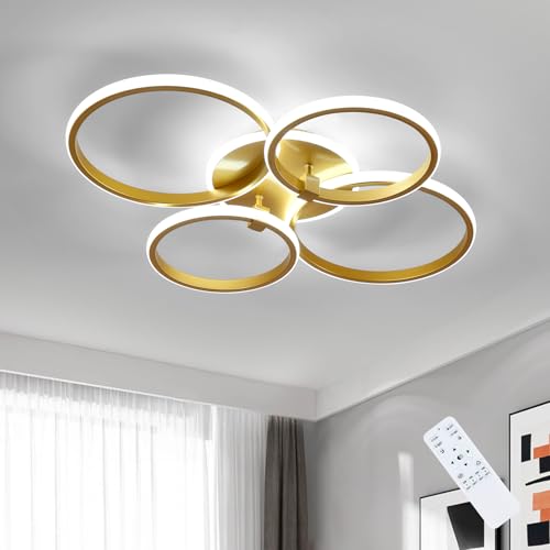 Comely LED Ceiling Light Modern, Gold Round Chandelier Ceiling Lights, LED Ceiling Lamp Dimmable with Remote Control for Living Room Bedroom Dining Room Office, 39W, 3000K-6500K