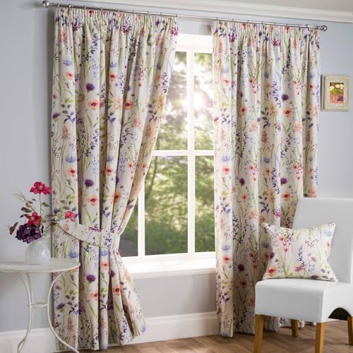 Sundour Hampshire Pencil Pleat Curtains 90 x 72, Half Panama Polycotton, Multi