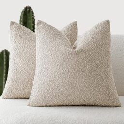 Foindtower Set of 2, Decorative Textured Boucle Throw Pillow Covers Accent Solid Pillow Cases Neutral Soft Cozy Couch Cushion Case for Chair Sofa Bedroom Living Room Home Decor 16 x 16 Inch,Oatmeal