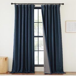 NICETOWN 100% Blackout Bedroom Curtains 96 inches Long, Pinch Pleated Thermal Curtains Faux Linen Blend Light Blocking Noise Canceling Window Drapes for Bedroom, Navy Blue, W50 x L96, 1 Panel