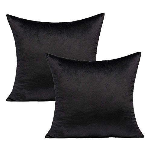 VAKADO Set of 2 Decorative Throw Pillow Covers and Cushion Covers, Square, 40 x 40 cm, Plain Black Velvet, Soft, Warm, Cosy, for Sofa, Chair, Bed, Car
