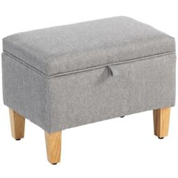 HOMCOM 16L Linen Storage Ottoman Padded Footstool Light Grey