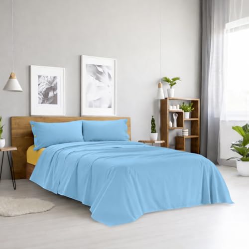 Ruggeri - Complete Double Bed Set - 100% Cotton - Good Vibes Collection (Light Blue and Yellow)