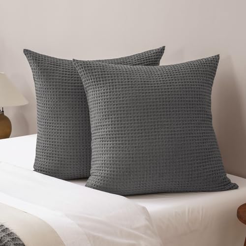 "PHF Ultra Soft Waffle Weave Euro Shams Pillow Covers, No Filling, 2 Pack 26"" x 26"" Bed Cushion Covers, Breathable & Skin-Friendly Bed Pillow Shams for Stylish Home Decor, Grey"