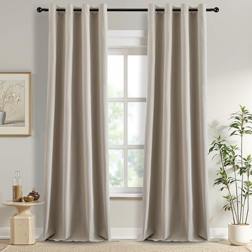 DONREN Thermal Insulated Linen Full Blackout Curtains 52x120 Inches, Grommet Room Darkening Drapes for Bedroom & Living Room, 2 Panels, Sand Beige