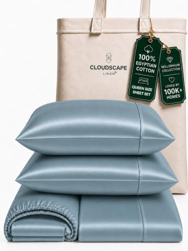 "CSL Soft Egyptian Cotton Sheets Queen Size,Deep Pocket up to 16"",FrenchBlue"