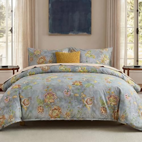 Cozaline 100% Cotton Duvet Cover King Size Farmhouse Boho Duvet Cover Set with Zipper Closure & Corner Ties, 3-Piece Ultra Soft & Breathable Bedding Set for All Seasons