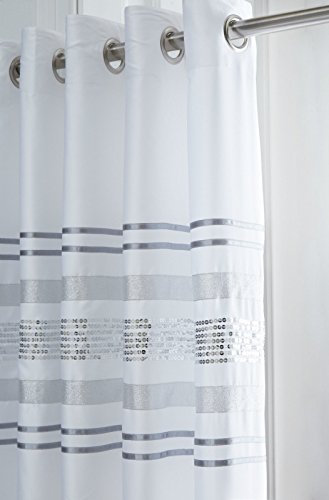 Broadway Modern Ring Top Fully Lined Sequined Design Eyelet Pair of Curtains, Polyester, White, 66 x 72-Inch