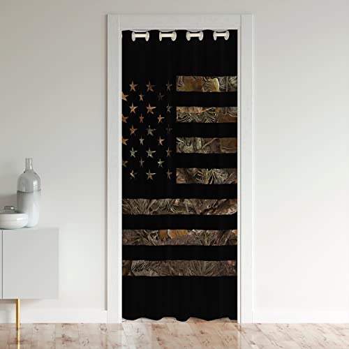 Erosebridal American Flag Camo Door Curtain,Military Hunting Blackout Curtain Rustic Trees Leaves Camouflage Door Drape, Nature Conifer Oak Branches Curtain, 80.00'' x 42.00''