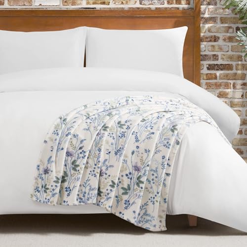 "Lucky Brand Wildflower Purple Floral 50""x70"" Cozy Plush Blanket - Premium Microfiber Throw for Luxurious Comfort and Style"