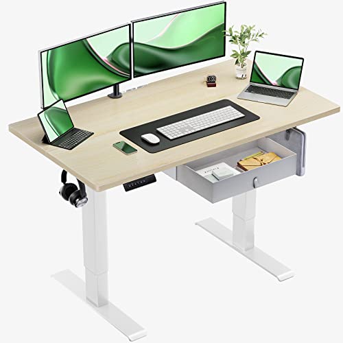 Marsail Standing Desk Adjustable Height, Electric Standing Desk with Starage Bag, Stand up Desk for Home Office Computer Desk with 4 Memory Preset and Headphone Hook, Beige,100 x 60 cm