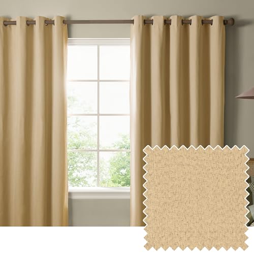 furn. The Ultimate Blackout Textured Eyelet Curtain Pair – Double Sided Woven Light Blocking Lined Curtains (Yellow – Width 229 x Drop 137cm)