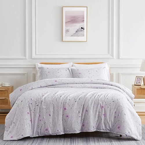 Southshore Fine Living, Inc. Floral Duvet Cover King/California King, Hotel Quality King Size Bedding Set, Easy Care - 1 King/Cal King Duvet Cover, 2 Pillow Shams - Secret Meadow Grey