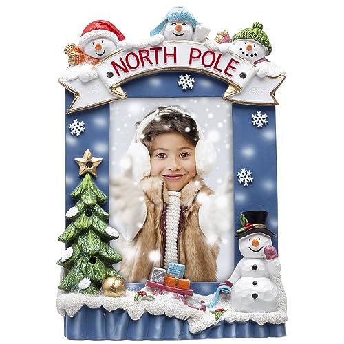 "FINE PHOTO GIFTS Light Up 4"" x 6"" North Pole Snowman Winter Resin Picture Frame"
