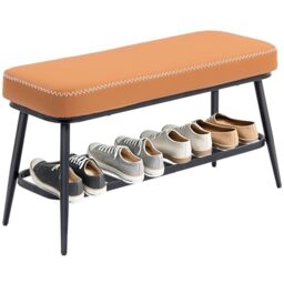 HOMCOM Shoe Bench, PU Leather Seat, Metal Shoe Bench, Brown