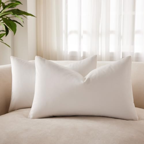 12x20 Lumbar Throw Pillow Covers Set of 2 for Couch Bed Sofa,Cream White - Soft Solid Decorative Pillow Covers,for Couch Sofa Bed Chair Living Room Bedroom,Luxury Modern Home Decor,Invisible Zipper