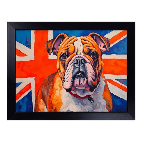 Lap Tray with Bean Bag Cushion, British Bulldog Colour Field - Handmade in the UK, Raised Wooden Edge, Padded Cushion, Heat-Resistant Wipe-Clean Surface, for Meals, Laptops and Crafts