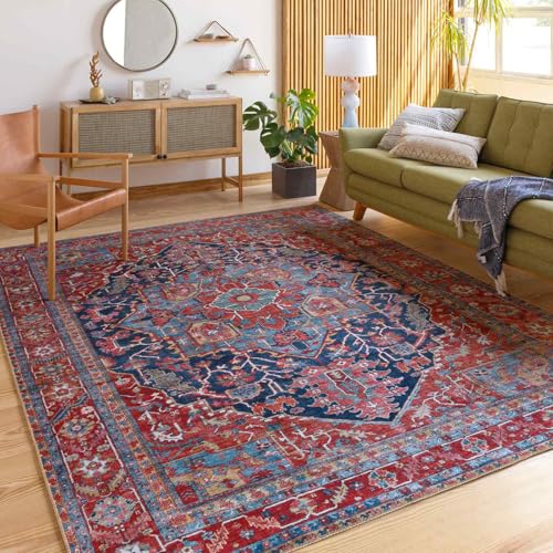 Livabliss Zouerat Vintage - Area s Living Room 152x229 cm, Dining Floor, Kitchen, Traditional Multicoloured Boho Style, Easy Care Pile, Bohemian Large, Blue, Burgundy, Sage, Wheat, Cream