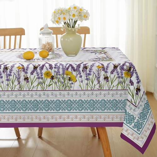 SASTYBALE Floral Lavender Tablecloth Rectangle 60 x 102 Inch, Purple - Water/Oil Proof Wrinkle Free Boho Table Cloth, Retro French Fabric Table Cover for Dining, Party, Indoor, Outdoor
