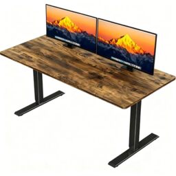 JUMMICO Electric Height Adjustable Desk, 130 x 60 cm, Electric Desk Height Adjustable, Ergonomic Standing Computer Desk, Brown