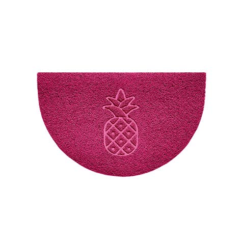 Nicoman Embossed Halfmoon Half Circle Door Mat Dirt-Trapper Jet-Washable Doormat 70x44cm (Pink, PINEAPPLE Shape) - Use Indoor or Sheltered Outdoor