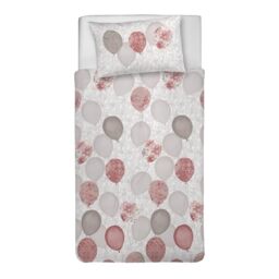 PENSIERI DELICATI Single Duvet Cover Set, 100% Cotton, Complete with 155 x 200 cm Bag and 1 Pillowcase 52 x 82 cm, Made in Italy, Duvet Cover Machine Washable At 40 Degrees, Red Balloons Design