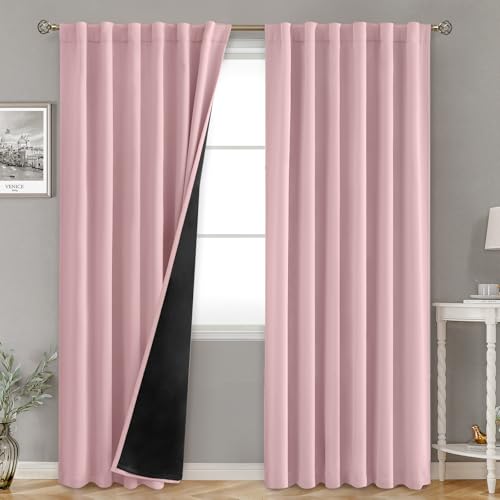 BGment Full Blackout Curtains with Thermal Insulation Liner Curtains 84 Inches Long, Rod Pocket and Back Tab Double Layer Room Darkening Window Curtain for Bedroom(52 x 84 Inch, 2 Panels, Pink)