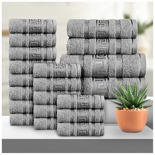 GC GAVENO CAVAILIA Greek 20 Piece Towel Bale Set - Includes 16 Face Towels, 2 Hand Towels & 2 Bath Towels - 100% Cotton Super Absorbent, Quick Dry, Luxury Hotel Collection Towel Set - Charcoal