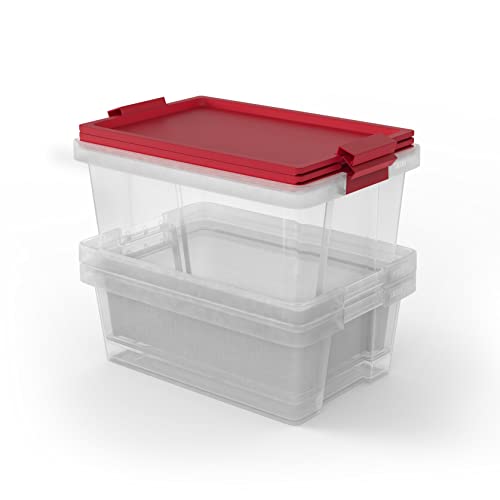 TATAY Storage Box BPA-Free Stackable Design Lid with Hinges Included - Storage Box Household - 2x7L + 1x15L - 3-Piece Set - BPA-Free Material - Stackable Design - Lid with Hinges Included, Red