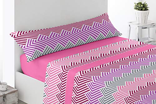Miracle Home. Lucena 3-Piece Bedding Set, Fitted Sheet, Flat Sheet and Pillowcase, 50% Cotton, 50% Polyester, 90 x 200 cm, Pink
