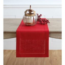 Solino Home 100% Pure Linen Table Runner Red, Classic Hemstitch 14 x 72 in - for coffee, dresser, decor, machine washable, indoor outdoor, OEKO-TEX Certified - Fall, Halloween, Thanksgiving, Christmas
