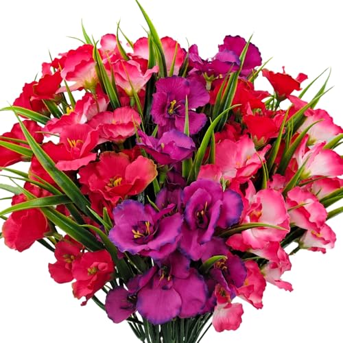 Guagb 8 Bundles Artificial Hibiscus Flowers for Outdoor Faux UV Resistant Fake Silk Plants Flower for Front Porch Pot Planters Garden Window Box Indoor Home Decor (Red, Pink, Purple Red)