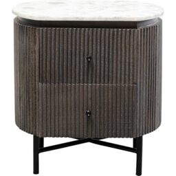Kare Design Bedside Table Glenn, Dark Grey, 55x50 cm, Storage with 2 Drawers, Solid Mango Wood, Marble Top, Steel Frame, Room Decor, Organizer for Bedroom