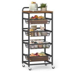 VASAGLE 5-Tier Storage Trolley with Pull-Out Baskets, Kitchen Shelf
