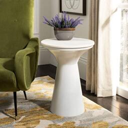 SAFAVIEH Pedestal End Table, EAT7203B in White Marble