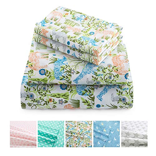 Vonty Kids Sheets Twin Super Soft Zoo Cartoon Printed Microfiber Bed Sheet Set for Boys & Girls(1 Fitted Sheet + 1 Flat Sheet + 1 Pillowcase)